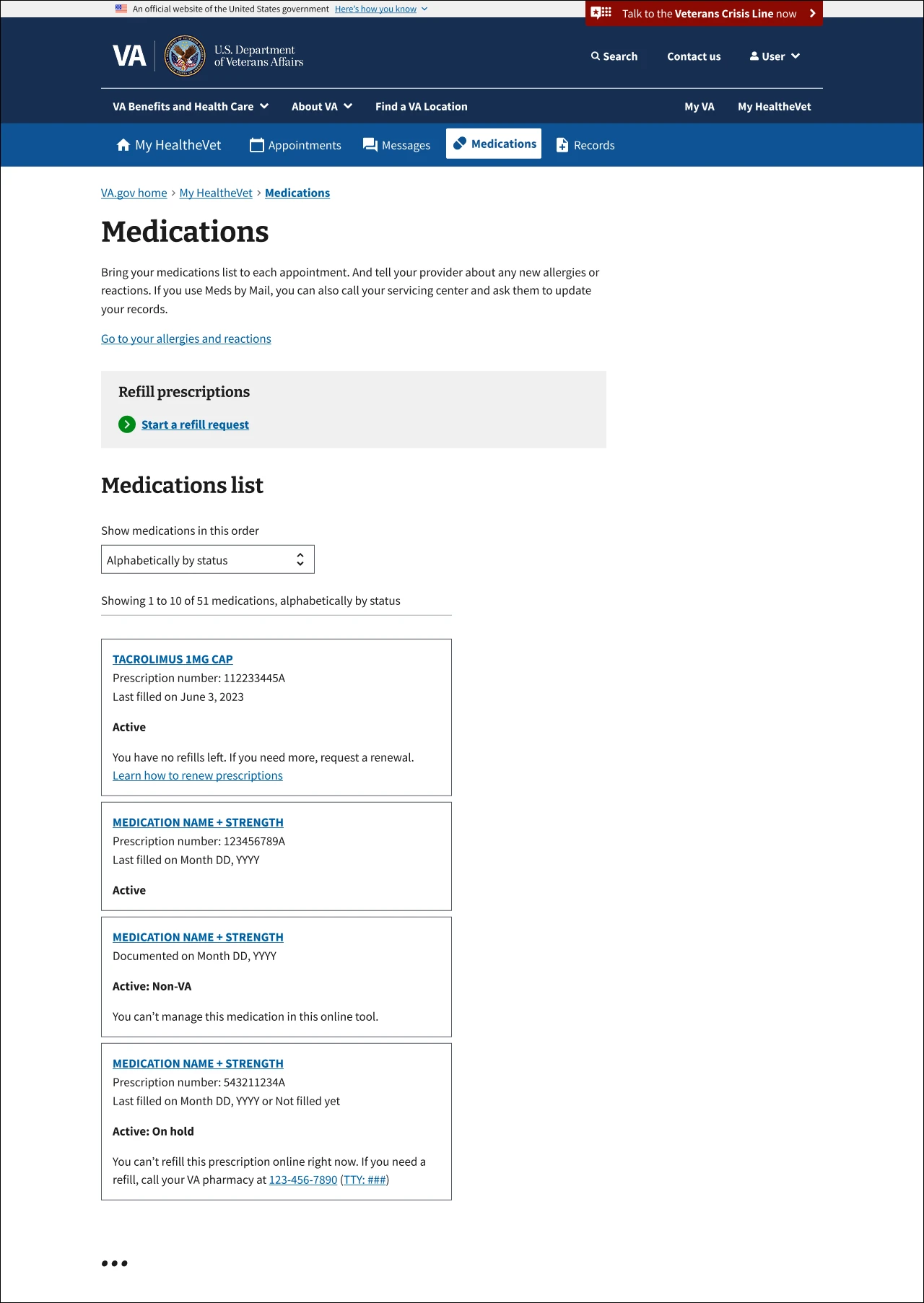 VA.gov Medications Landing Page